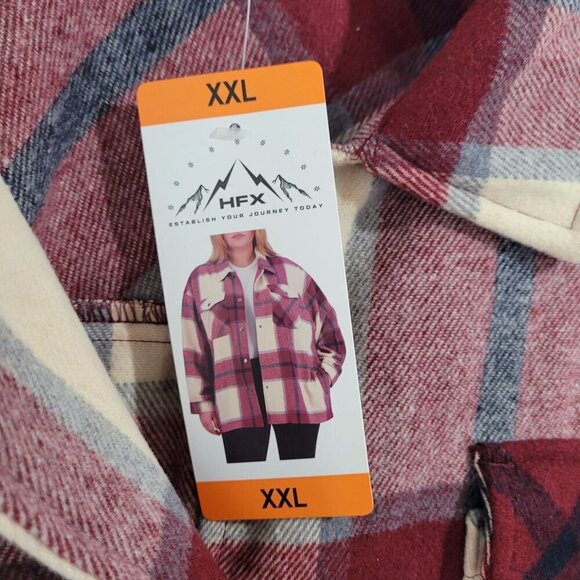 NEW HFX Red & Cream Women's XXL Plaid Button-Up Shirt Jacket - Picture 6 of 7